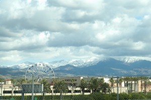 Snow in CA with Spectrum center in foreground